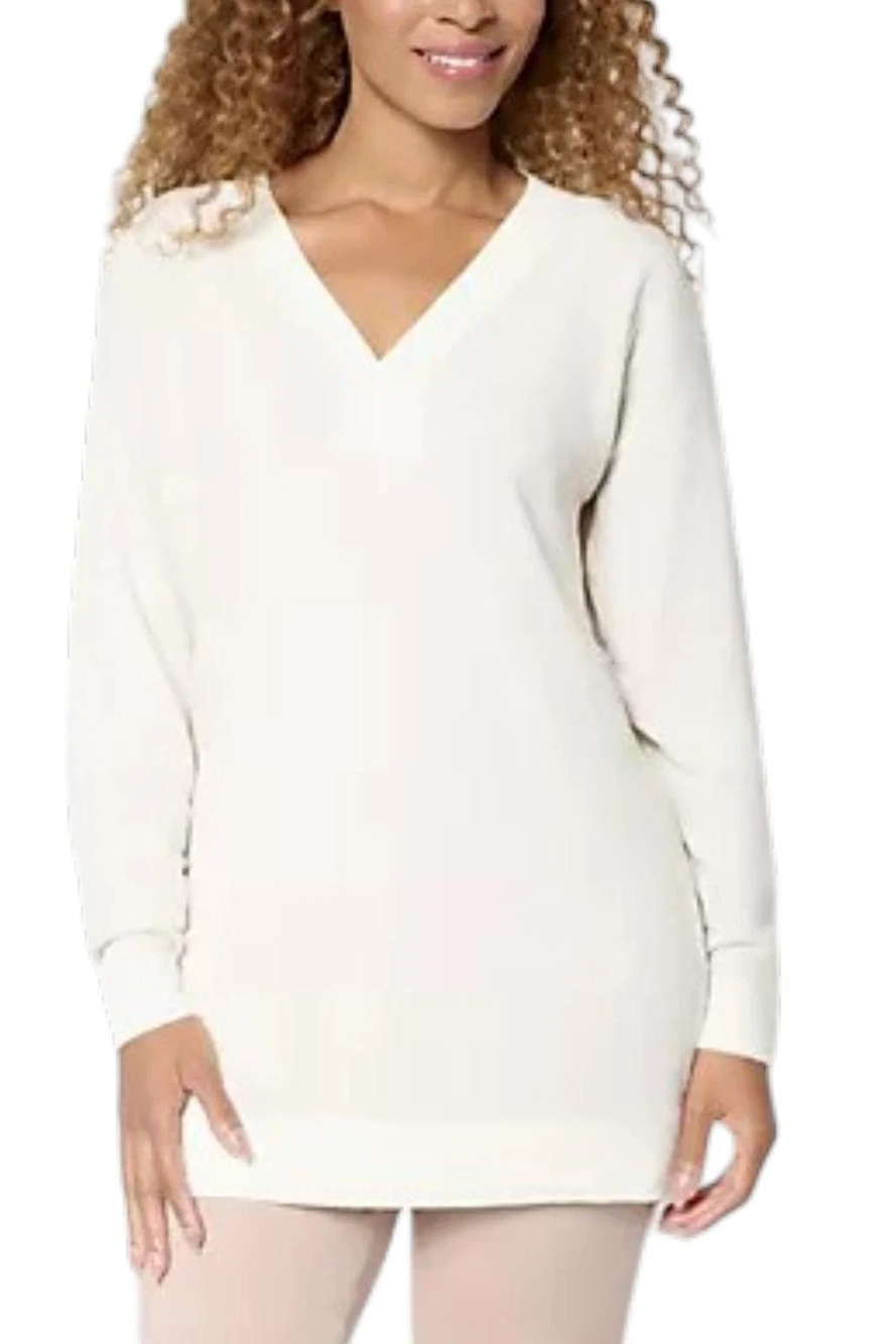 Barefoot Dreams Women's CozyChic Ultra Lite V-Neck Tunic Almond Multi - Petite